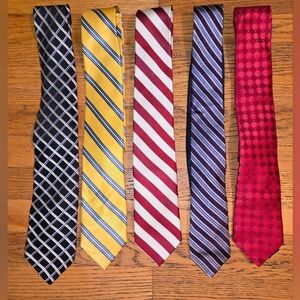 Five Men's Ties Hilfiger Izod Yellow Red Blue  100% Silk